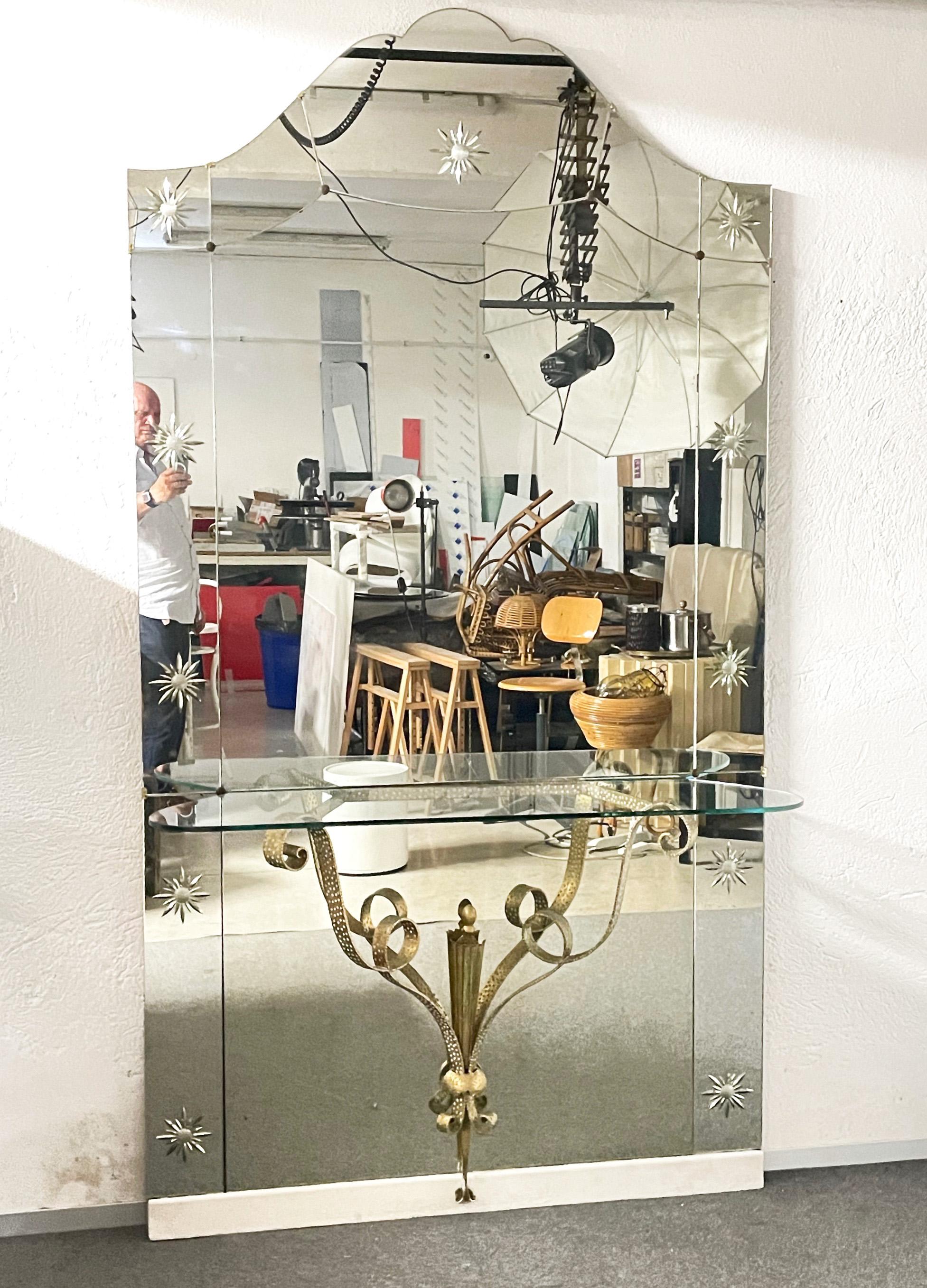 Italienischer Mid-Century Modern-Spiegel mit Konsole von Luigi Colli für Cristal Art  im Angebot 1