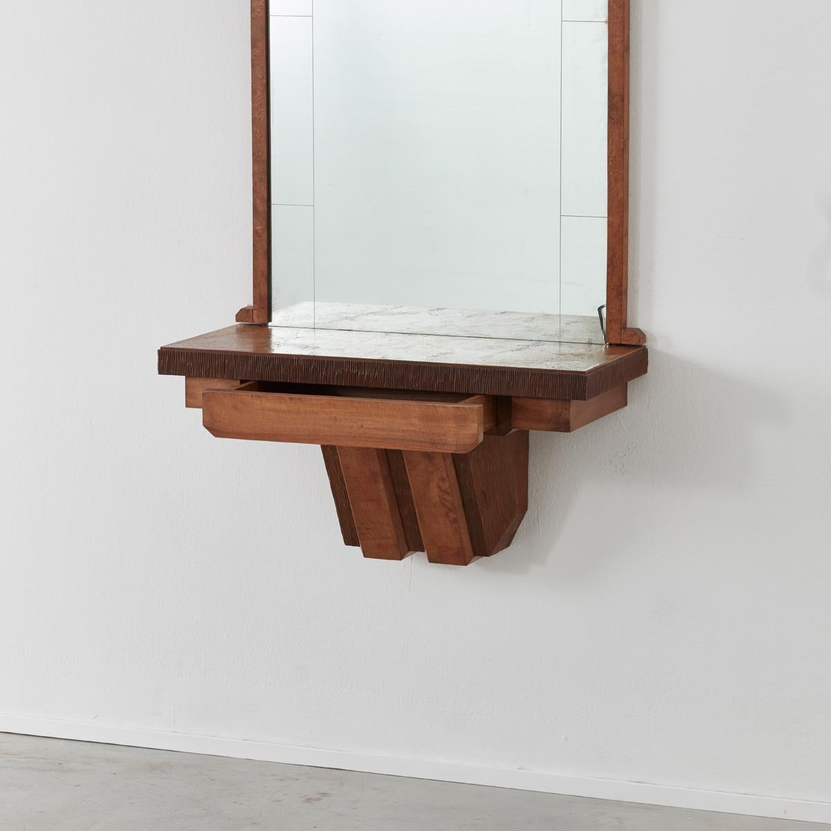 Hand-Crafted Pier Luigi Colli Mirror with Briar Wood Console