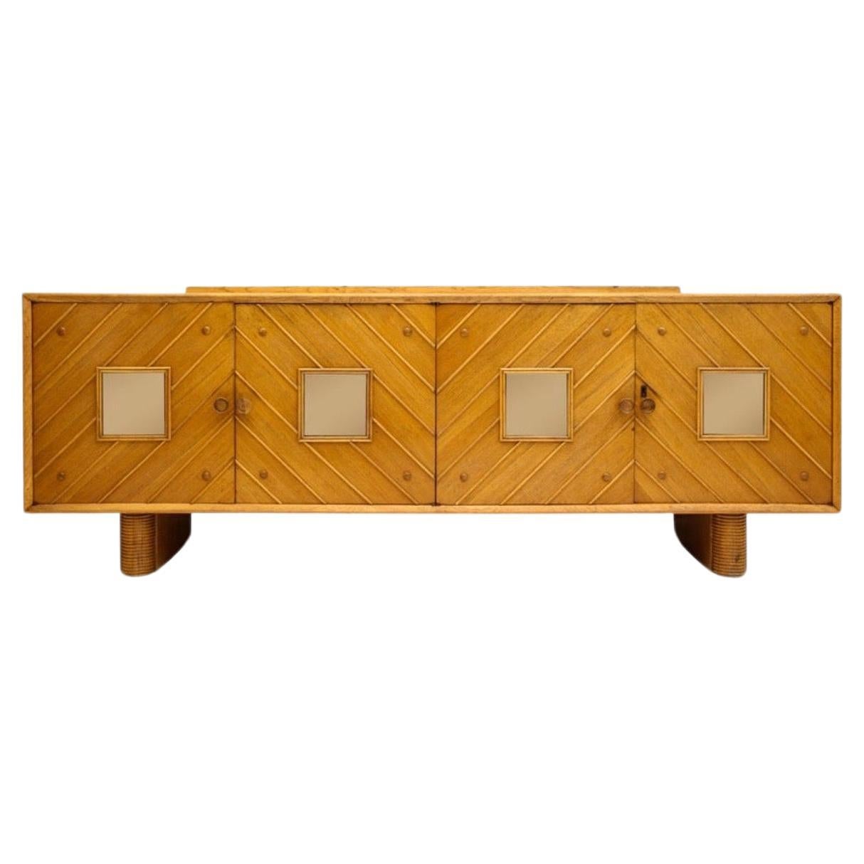 Pier Luigi Colli Oak Buffet Mirror Sideboard, Midcentury, Italy, 1940s-1950s