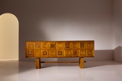 Pier Luigi Colli Oak wood sideboard with carved walnut inlays, Italy, 1940s