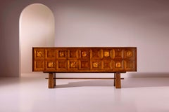 Pier Luigi Colli Oak wood sideboard with carved walnut inlays, Italy, 1940s