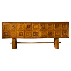Used Pier Luigi Colli Oak wood sideboard with carved walnut inlays, Italy, 1940s
