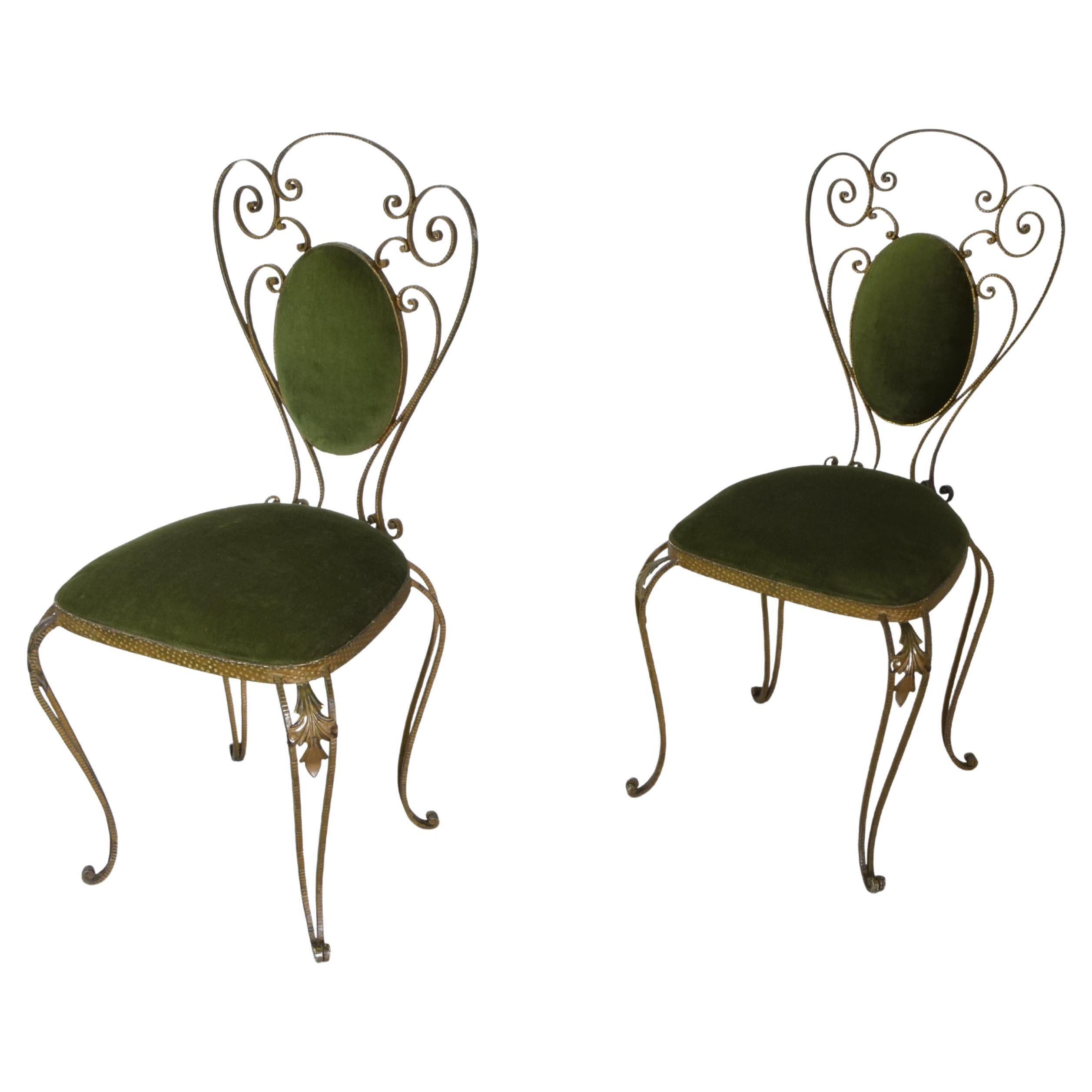 Pier Luigi Colli set de deux chaises en fer forgé et velours 1950s