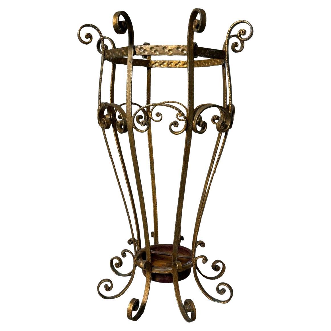 Pier Luigi Colli Style Gilded Wrought Iron Umbrella Stand