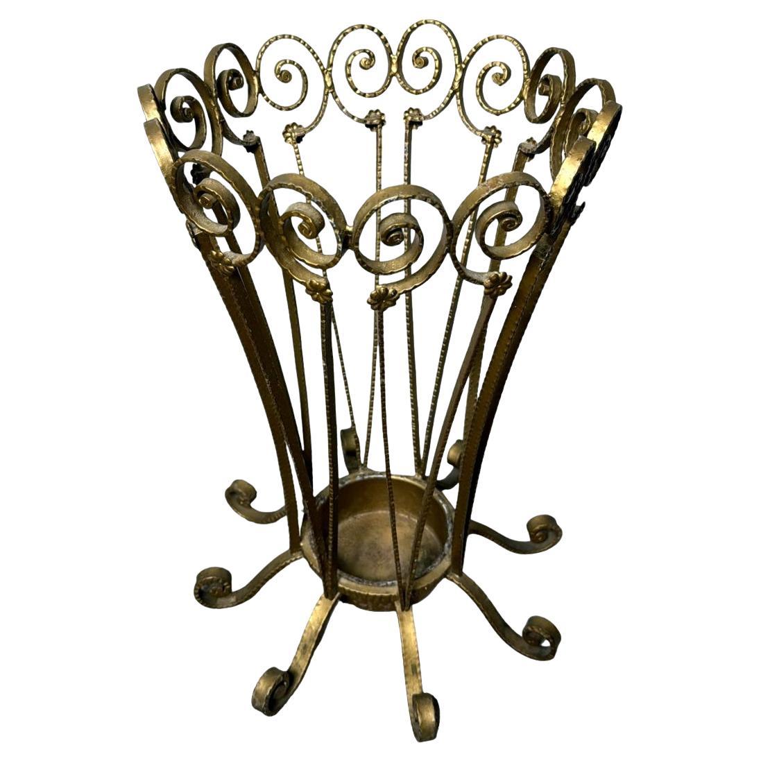 Pier Luigi Colli Style Gilded Wrought Iron Umbrella Stand