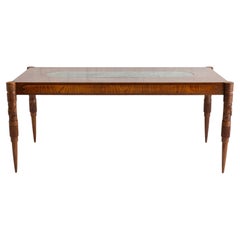 Pier Luigi Colli Wood Carved Dining Table With Marble Insert