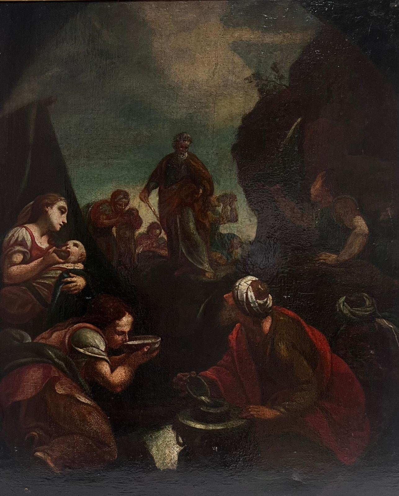 17th Century Italian Old Master Oil Painting Moses Striking Water from the Rock For Sale 2