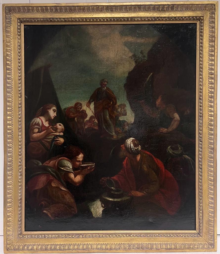 Pietro Dandini Figurative Painting - 17th Century Italian Old Master Oil Painting Moses Striking Water from the Rock