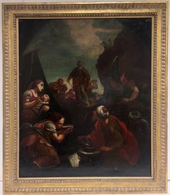 17th Century Italian Old Master Oil Painting Moses Striking Water from the Rock