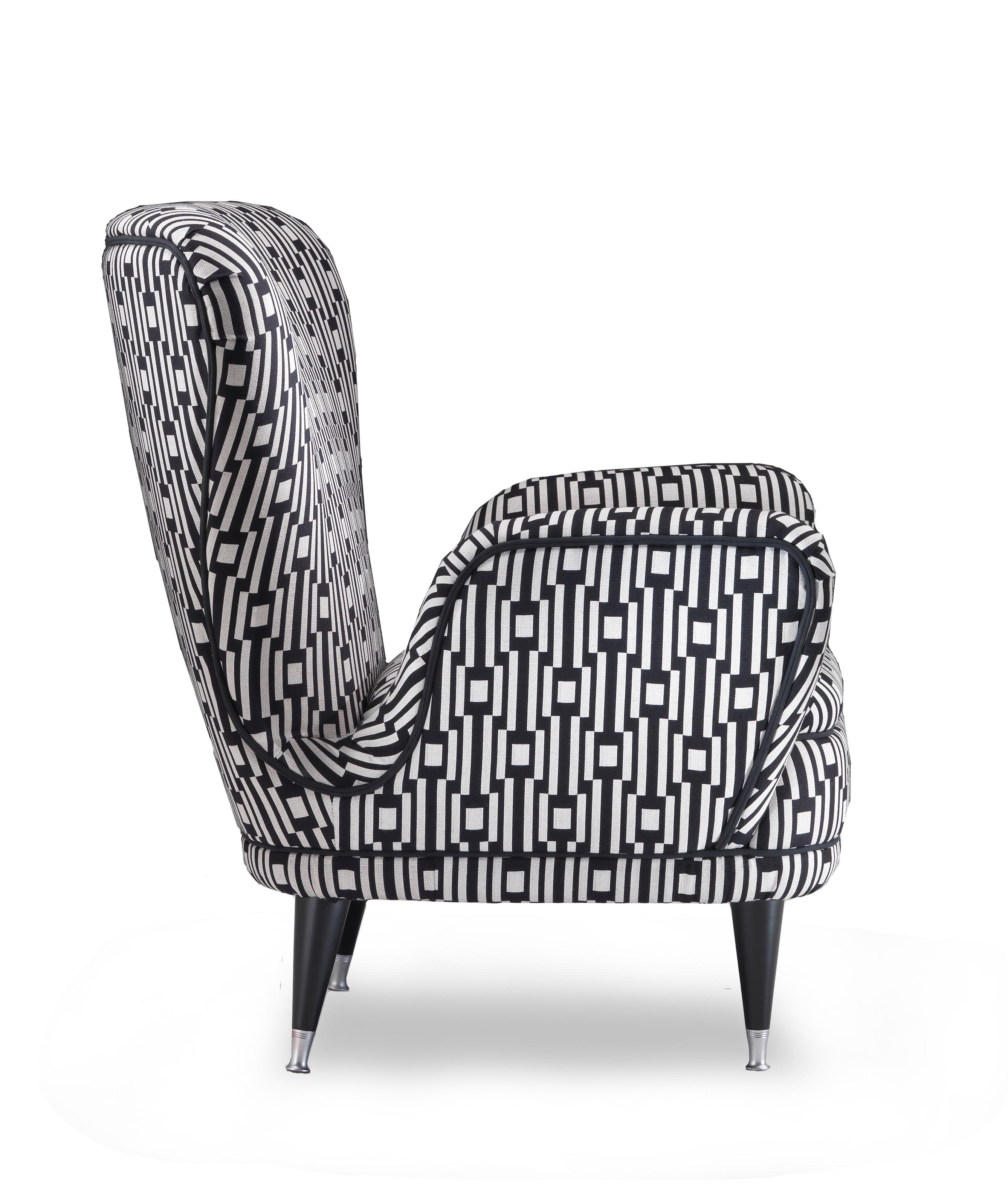 black and white striped wingback chair