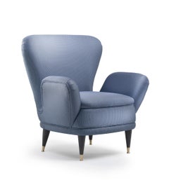 PIERA Padded Armchair with Brass Tips and Covered with Light Blue fabric