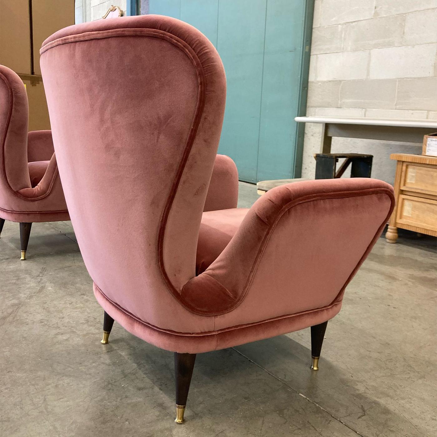 Italian Piera Upholstered Pink Velvet Armchair by Fratelli Boffi For Sale