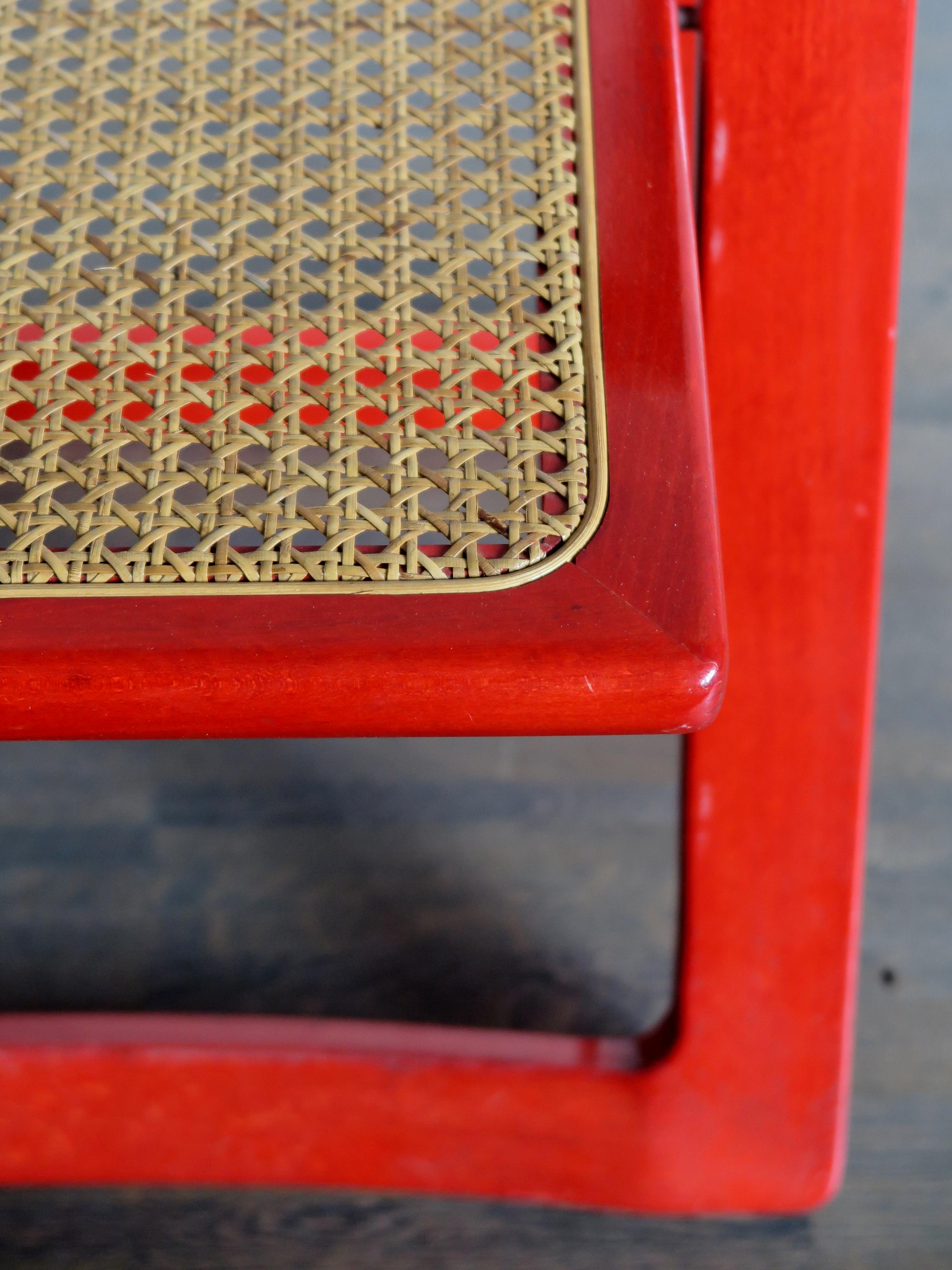 Pierangela D’Aniello and Aldo Jacober Italian Wood Cane Red Dining Chairs, 1950s 4