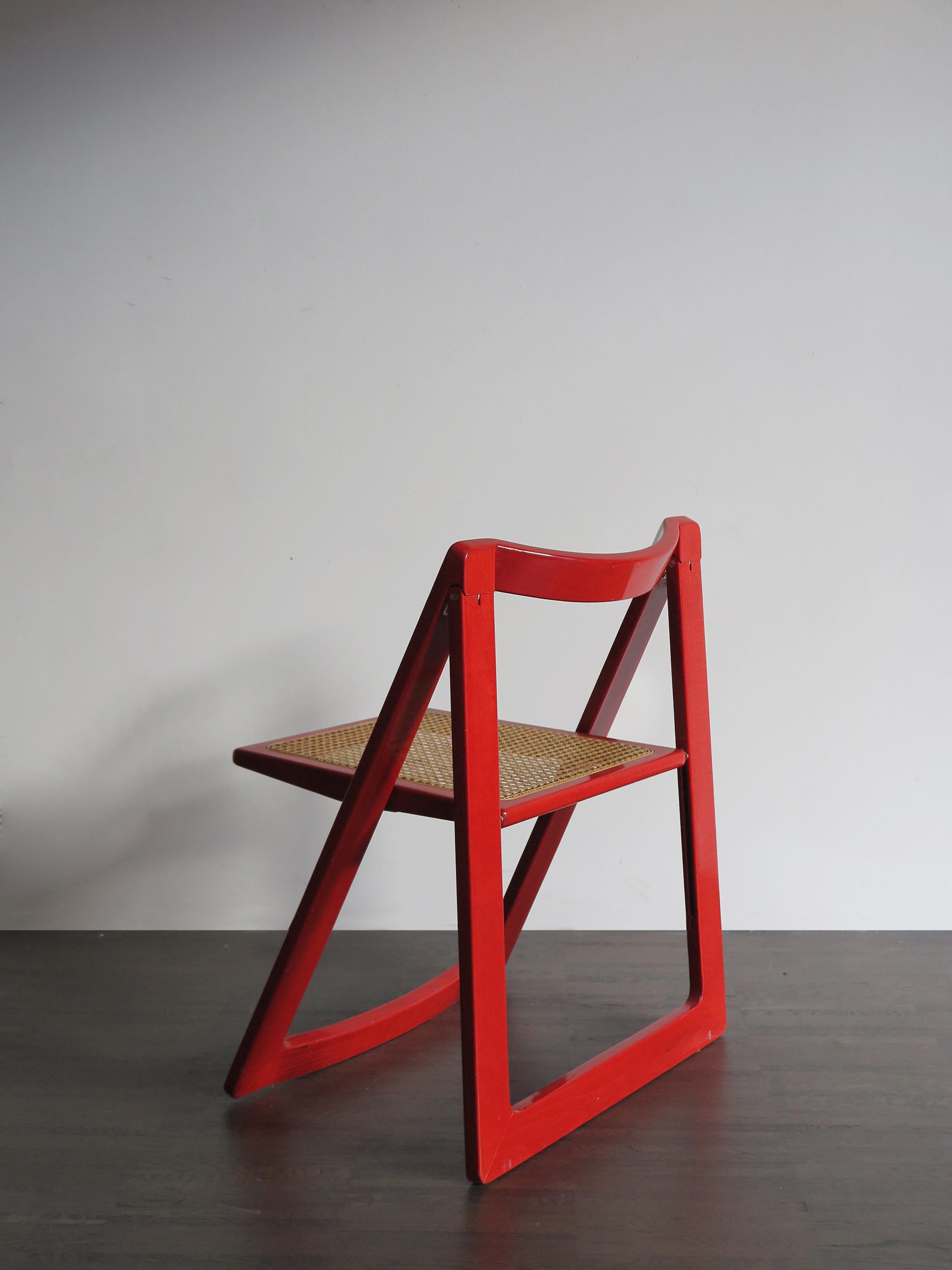 Pierangela D’Aniello and Aldo Jacober Italian Wood Cane Red Dining Chairs, 1950s In Good Condition In Reggio Emilia, IT