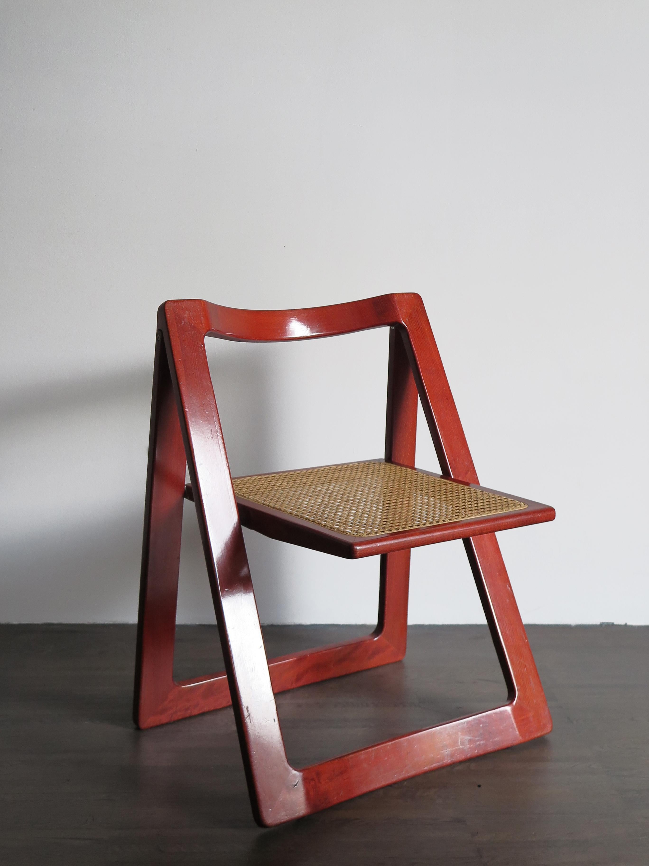Pierangela D’Aniello and Aldo Jacober Italian Wood Cane Red Dining Chairs, 1960s 4