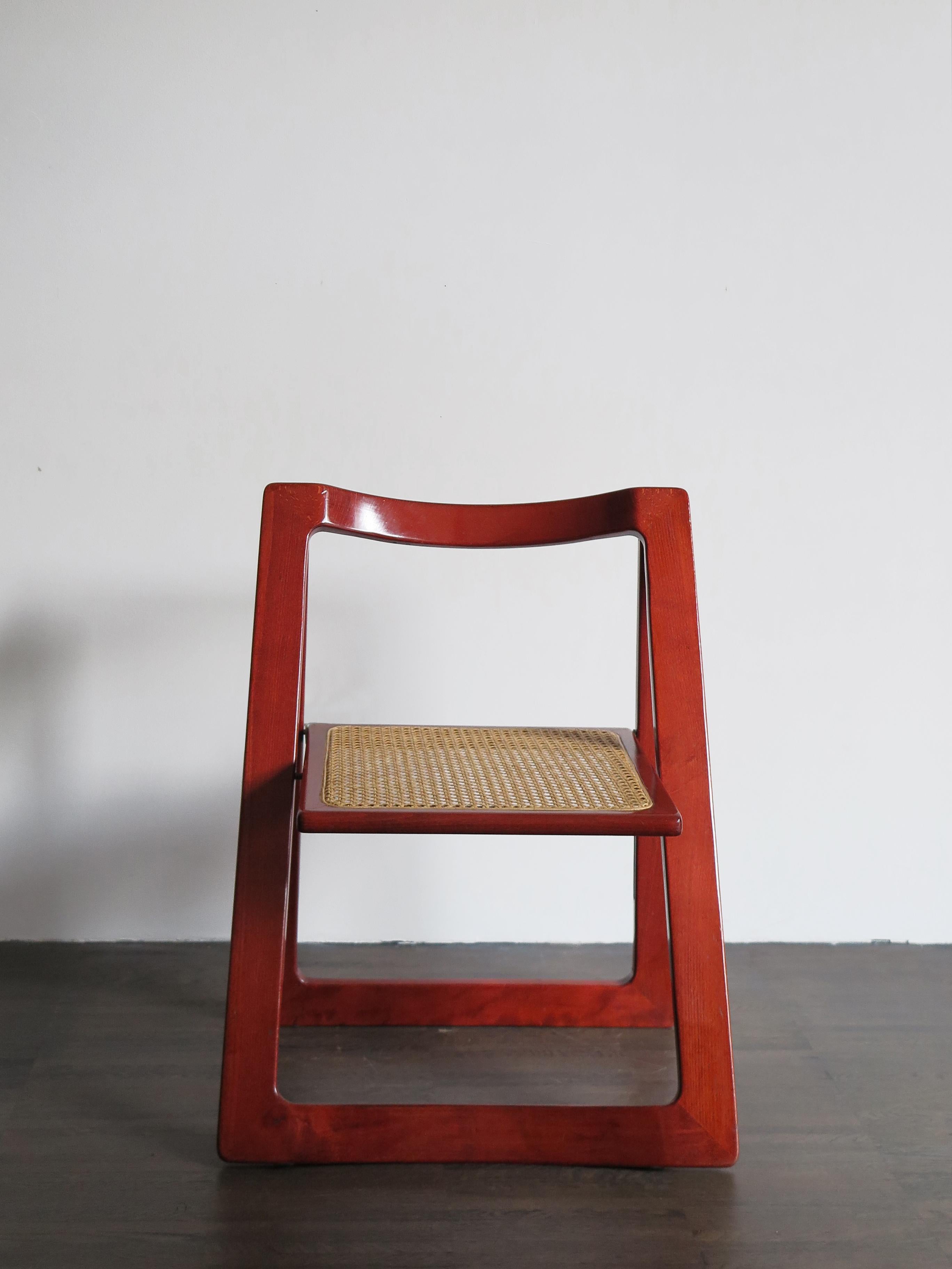 Pierangela D’Aniello and Aldo Jacober Italian Wood Cane Red Dining Chairs, 1960s 5