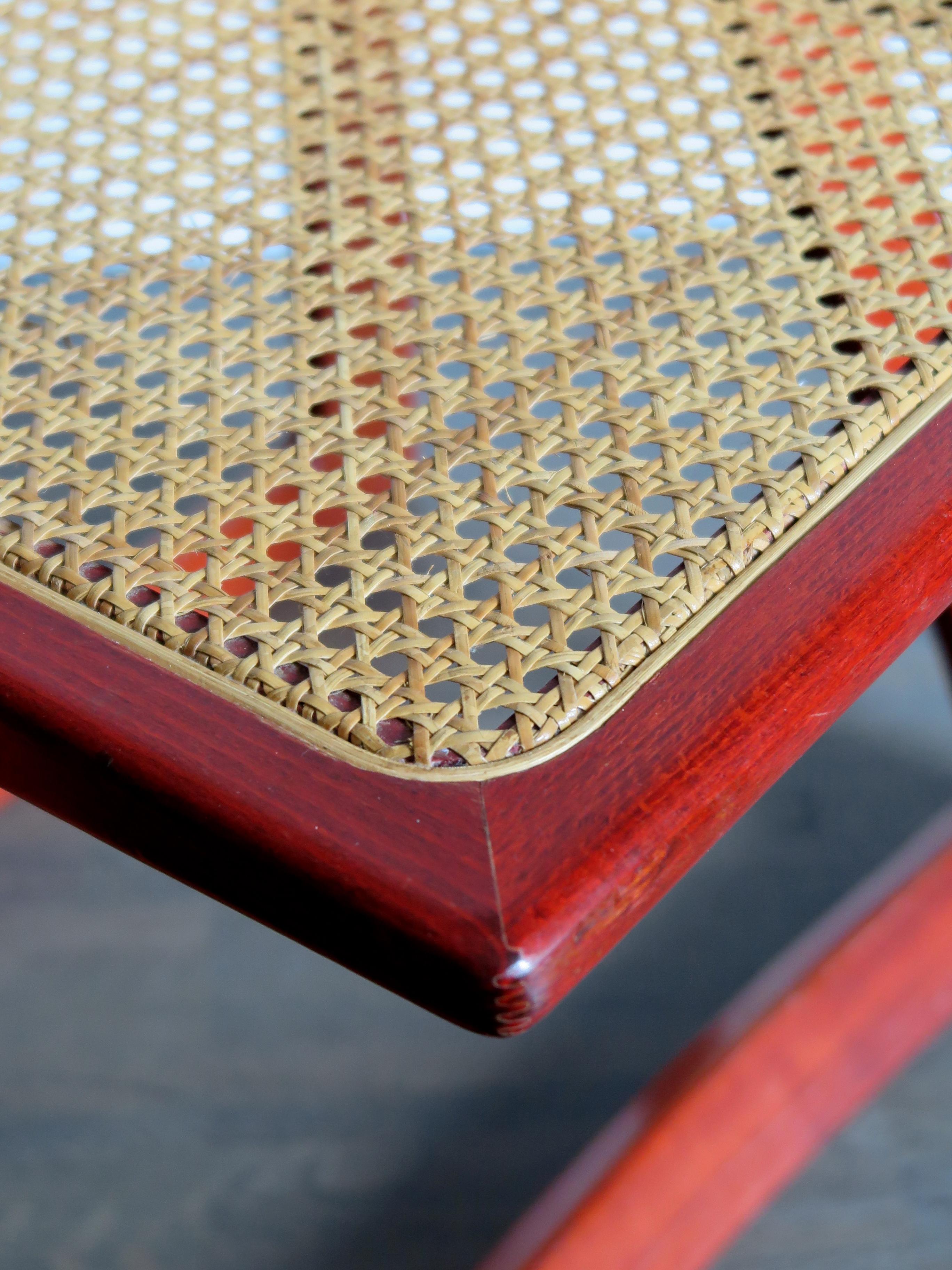 Pierangela D’Aniello and Aldo Jacober Italian Wood Cane Red Dining Chairs, 1960s 11