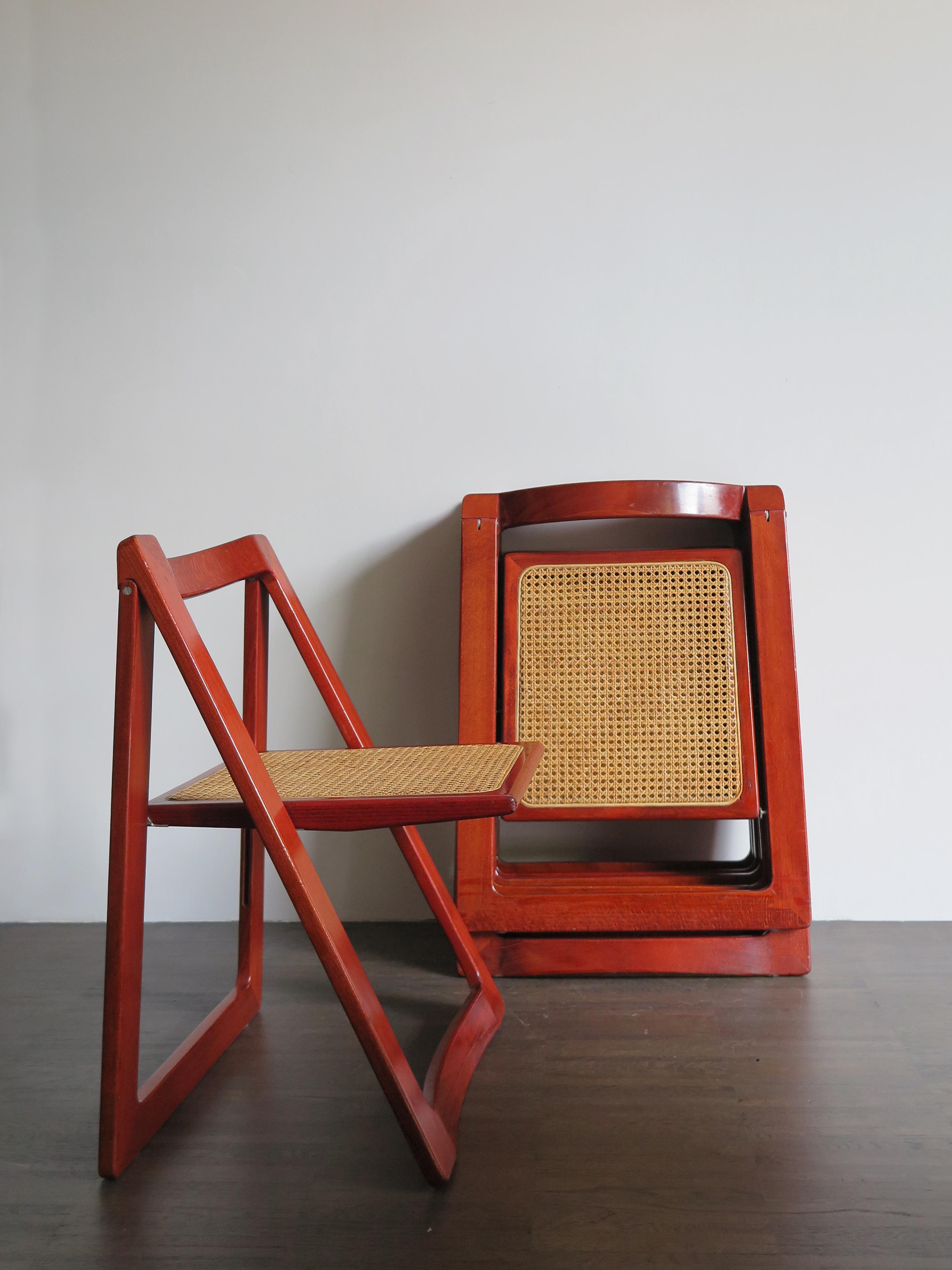 Pierangela D’Aniello and Aldo Jacober Italian Wood Cane Red Dining Chairs, 1960s 1