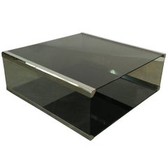 Table basse Pierangelo Gallotti, en métal chromé et verre fumé