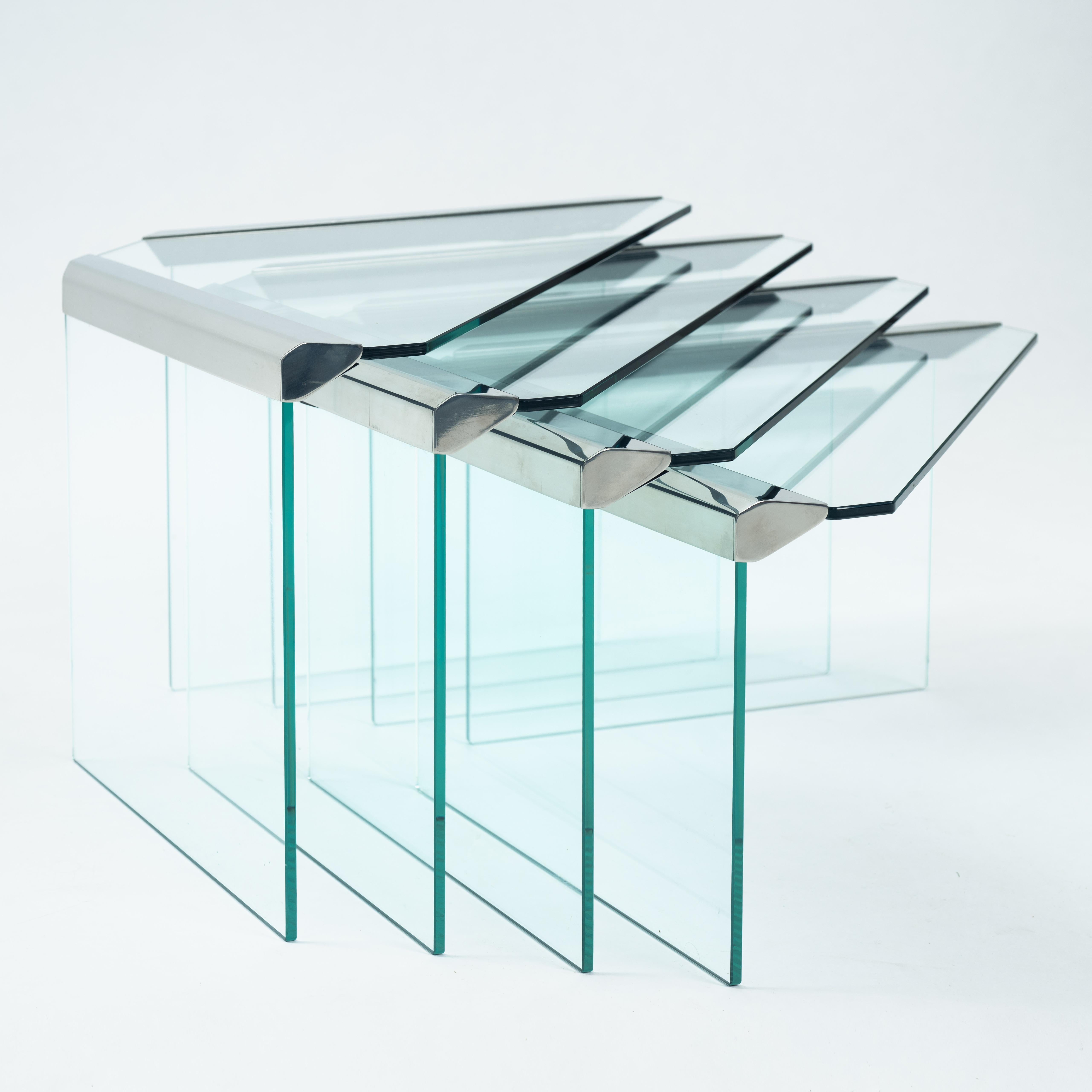 Moderne Schachteltische aus Chrom und Glas von Pierangelo Galotti, Italien 1970er Jahre im Angebot 4