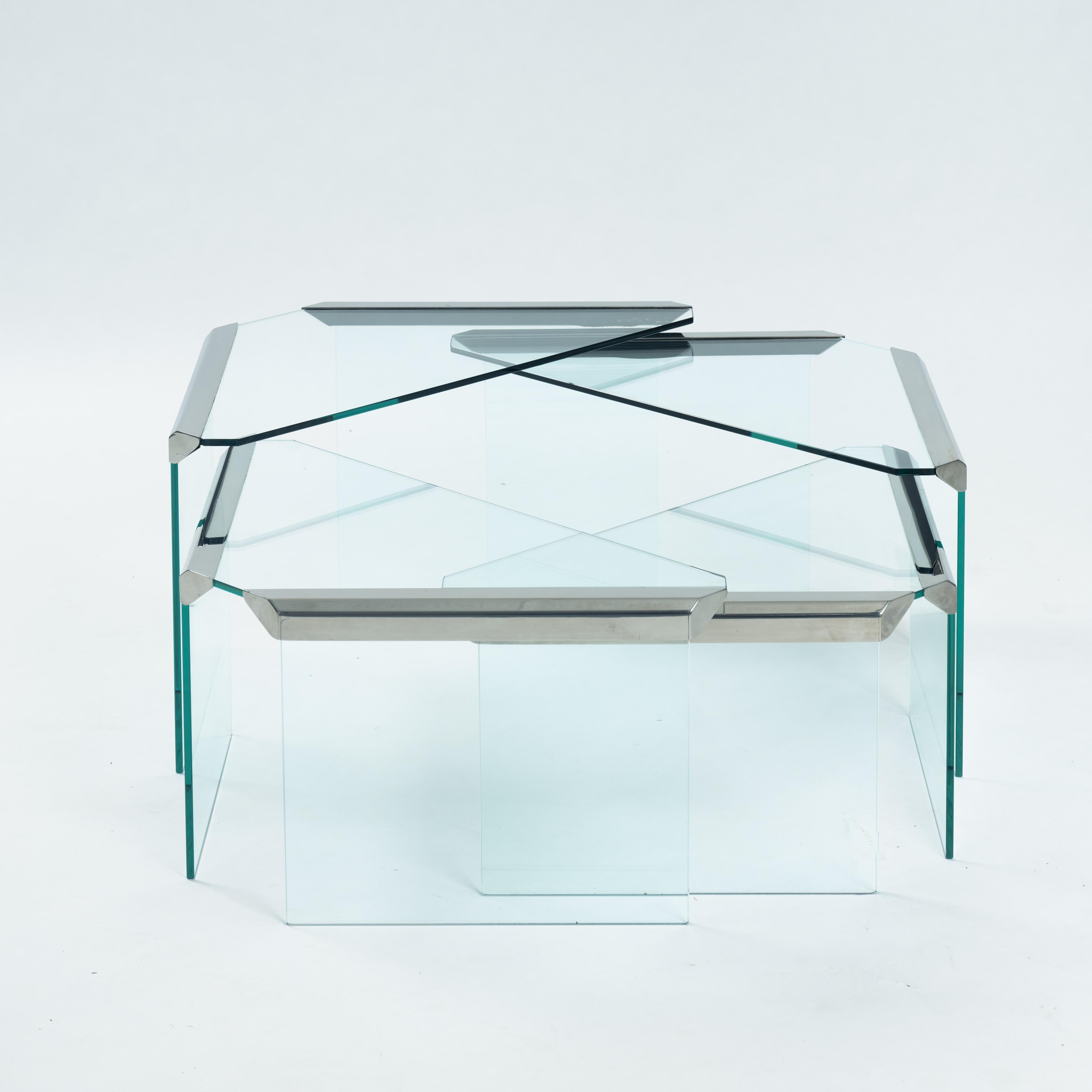 Moderne Schachteltische aus Chrom und Glas von Pierangelo Galotti, Italien 1970er Jahre (Italienisch) im Angebot