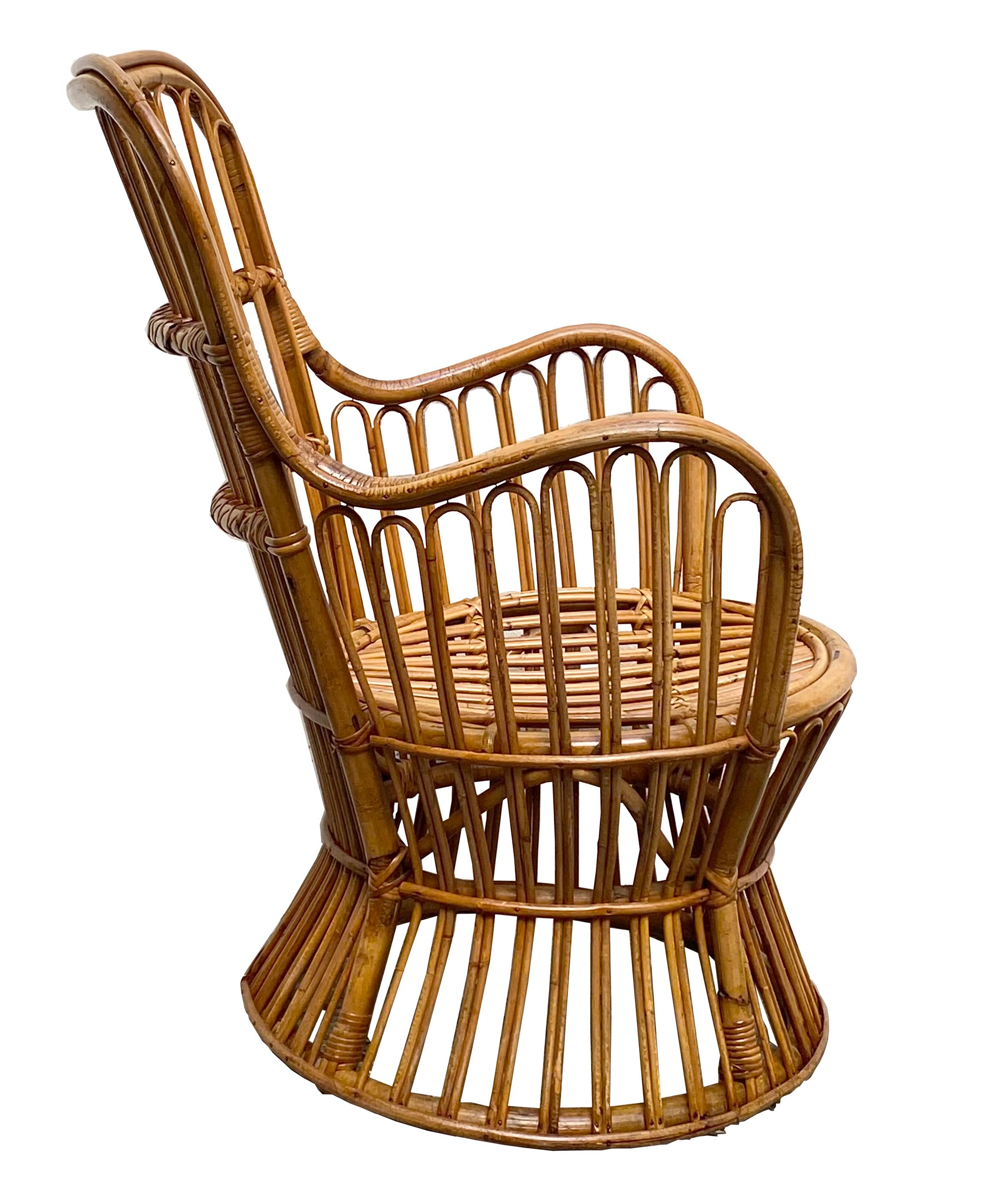 Armchair in rattan and bamboo produced by Pierantonio Bonacina Italy in the late 1950s.