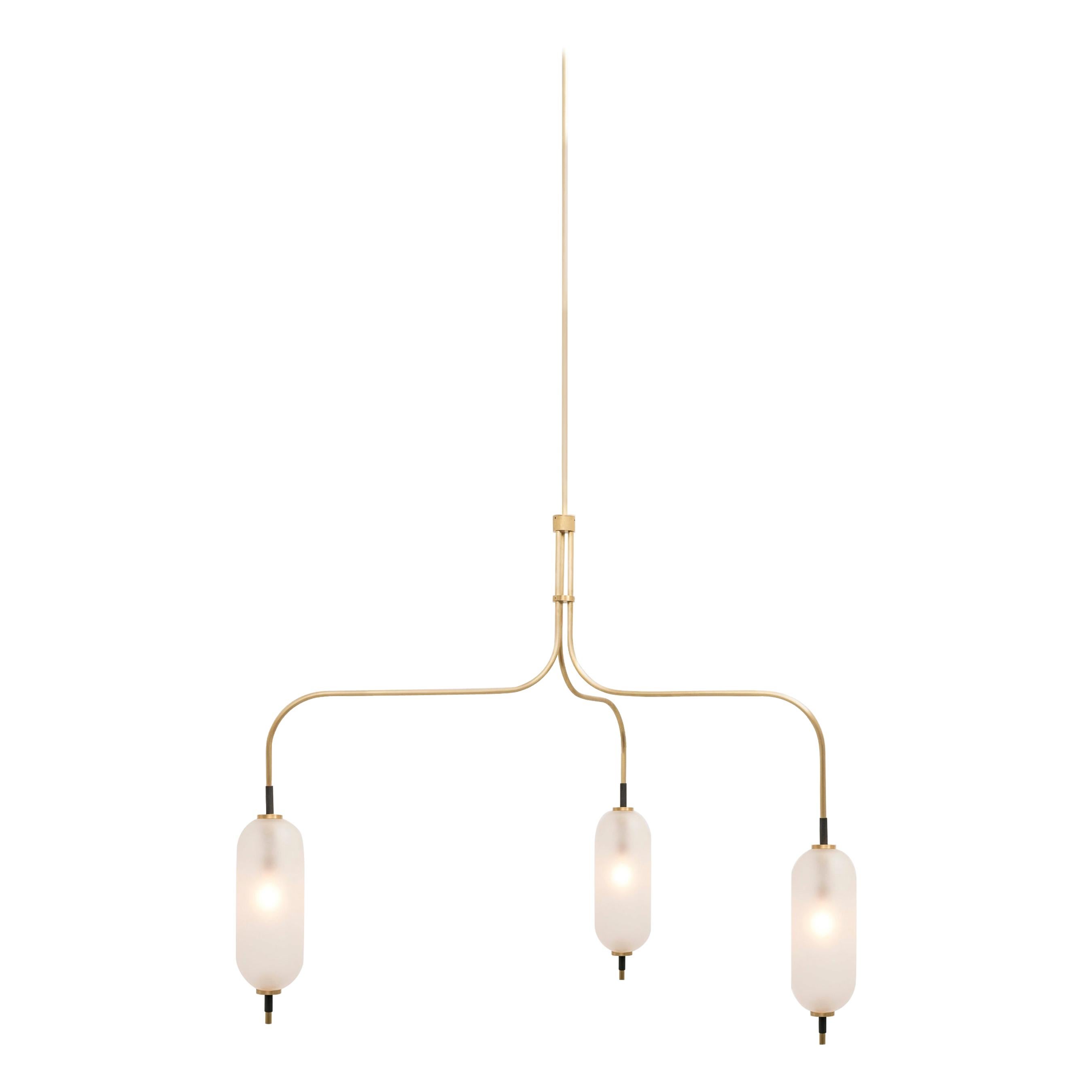 Pierce Chandelier with Hand Blown Glass Shade and Brushed Brass Stem