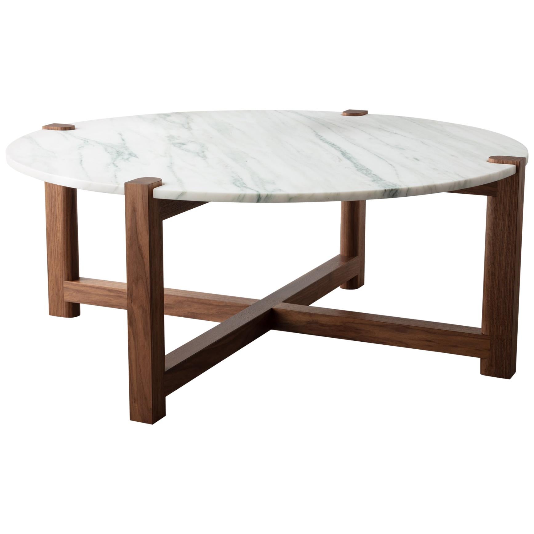 Pierce Coffee Table, 36"D Walnut, Carrara Marble or COS, Made to Measure, 