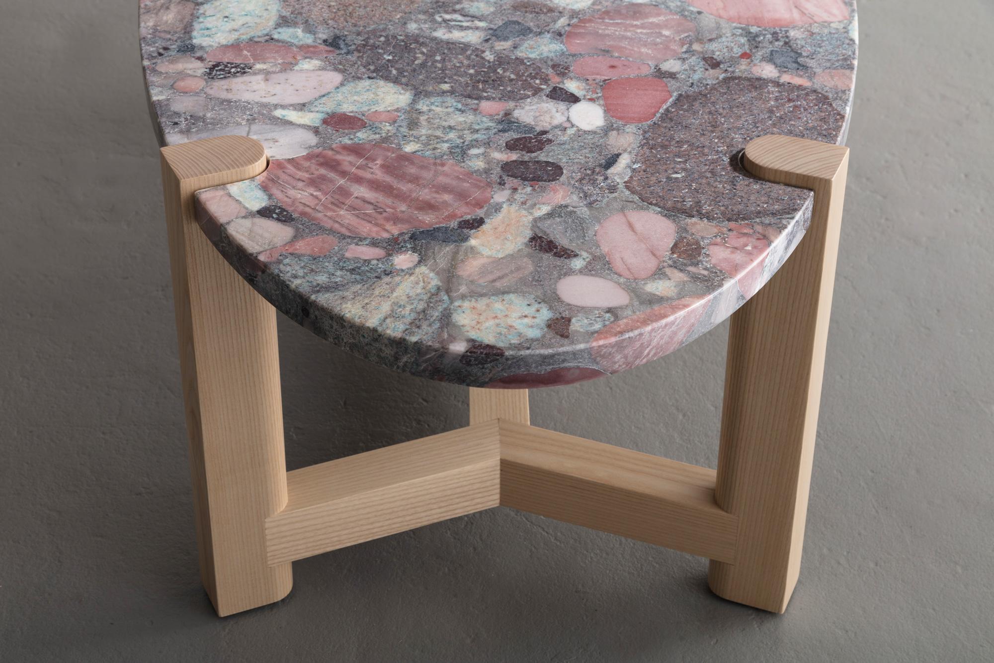Pierce Coffee Table, Carrara Marble, Oval, Ash Hardwood 1