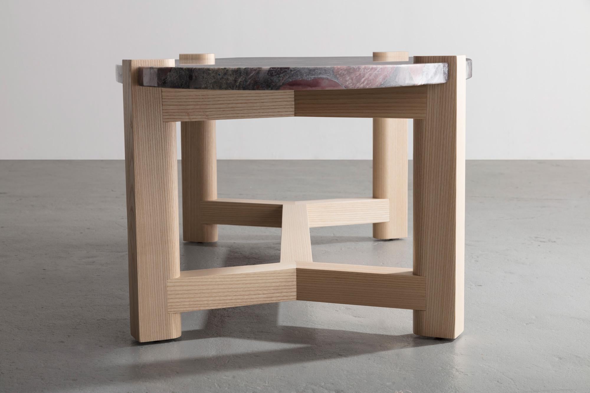 Pierce Coffee Table, Carrara Marble, Oval, Ash Hardwood 2