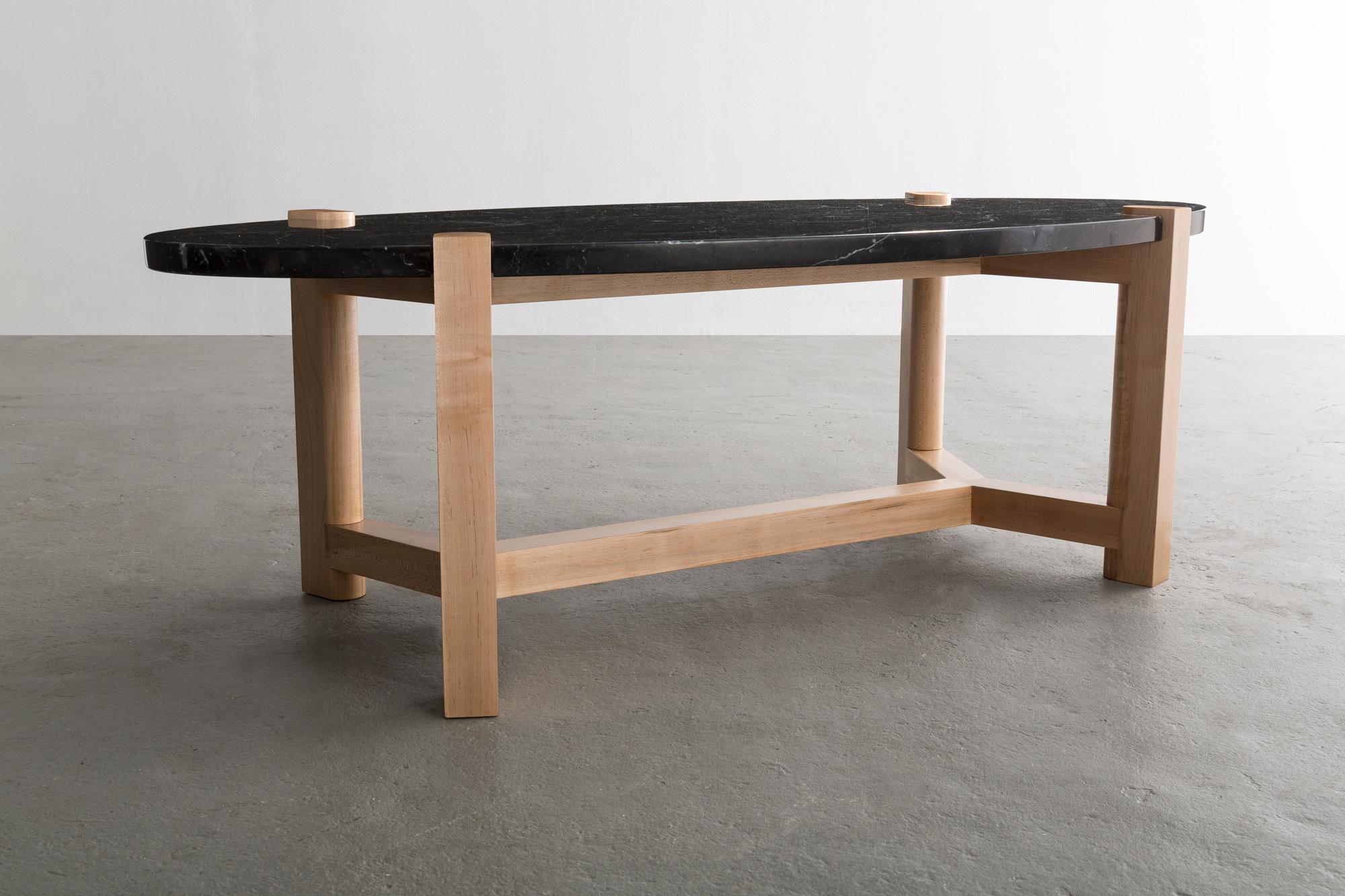 Pierce Coffee Table, Carrara Marble, Oval, Ash Hardwood 8