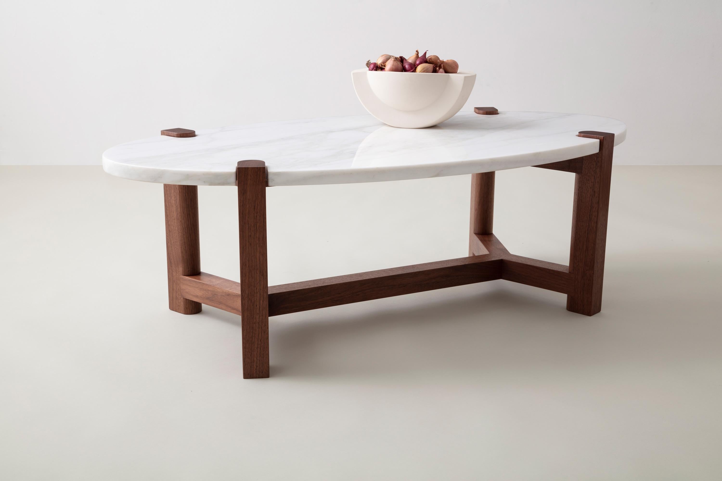 Pierce Coffee Table, Carrara Marble, Oval, Ash Hardwood 2