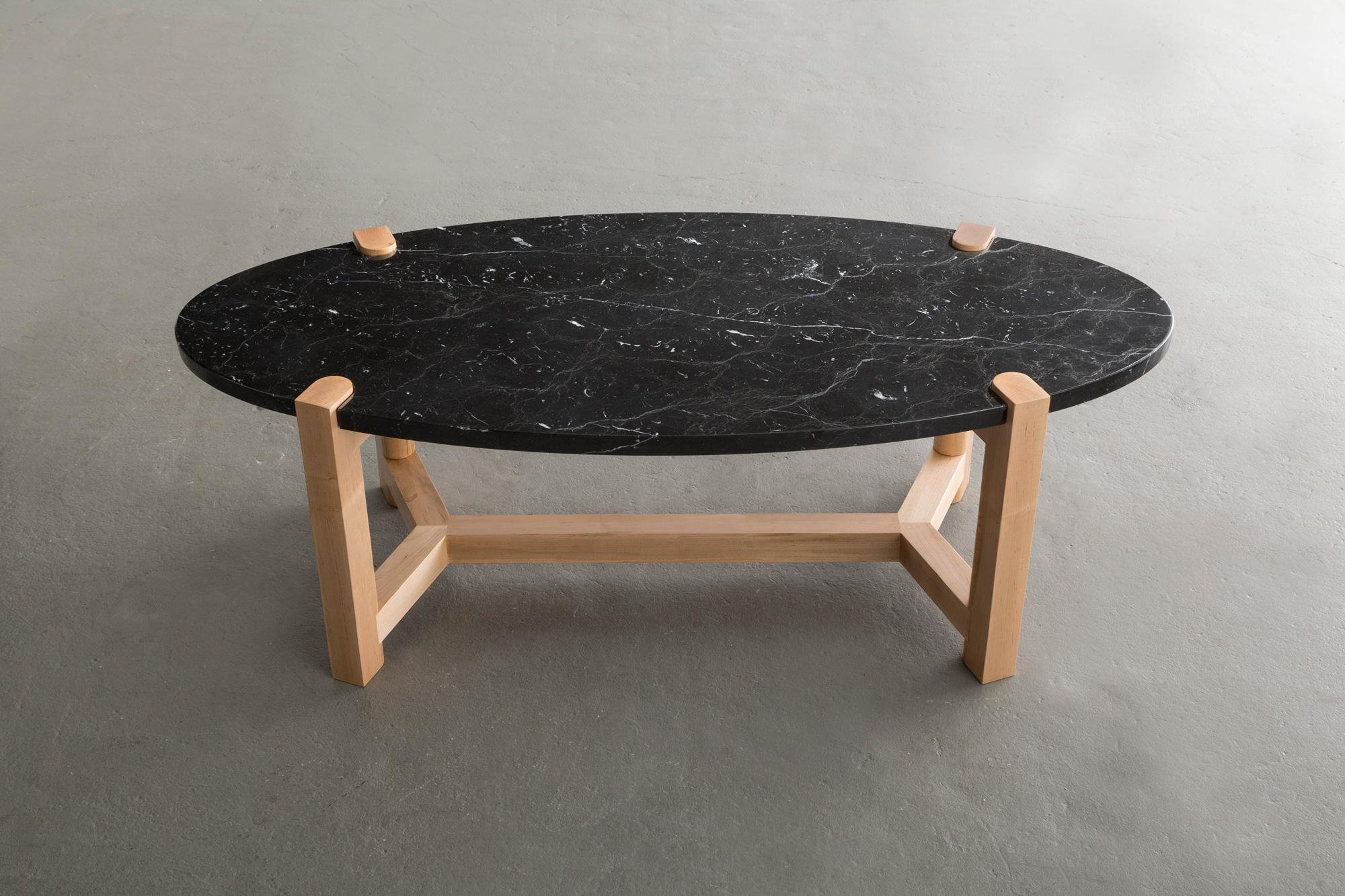 Pierce Coffee Table, Carrara Marble, Oval, Ash Hardwood 8