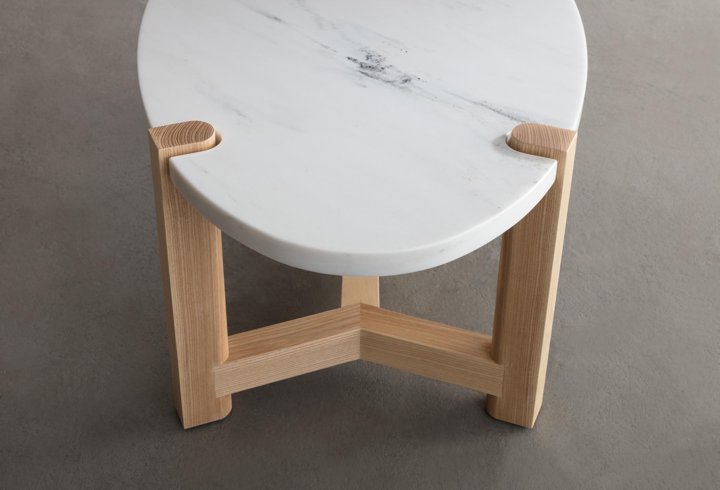 American Pierce Coffee Table, Carrara Marble, Oval, Ash Hardwood