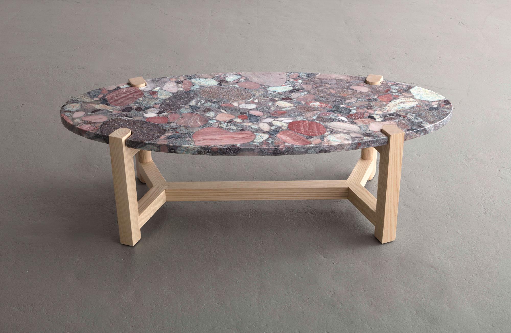 Pierce Coffee Table, Carrara Marble, Oval, Ash Hardwood In New Condition In Brooklyn, NY