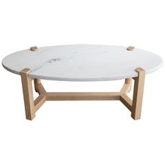 Pierce Coffee Table, Carrara Marble, Oval, Ash Hardwood