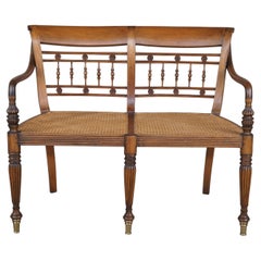Vintage Pierce Martin British Colonial Mahogany Caned Plantation Bench Seat Settee 42"