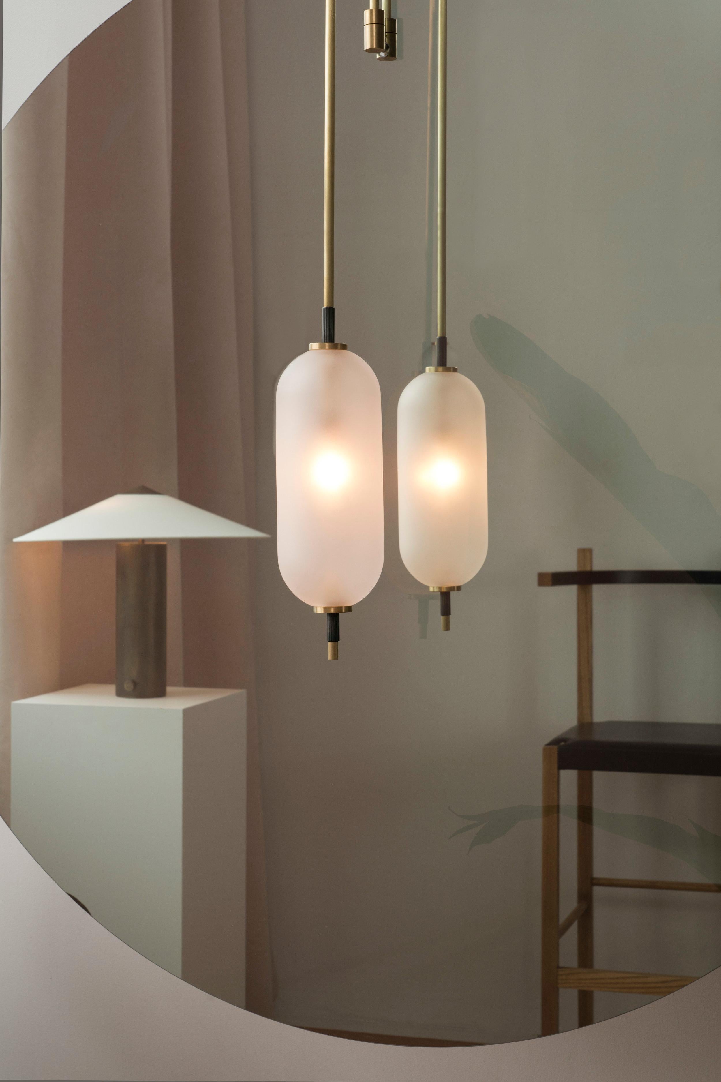American Pierce Pendant with Hand Blown Glass Shade and Brushed Brass Stem 