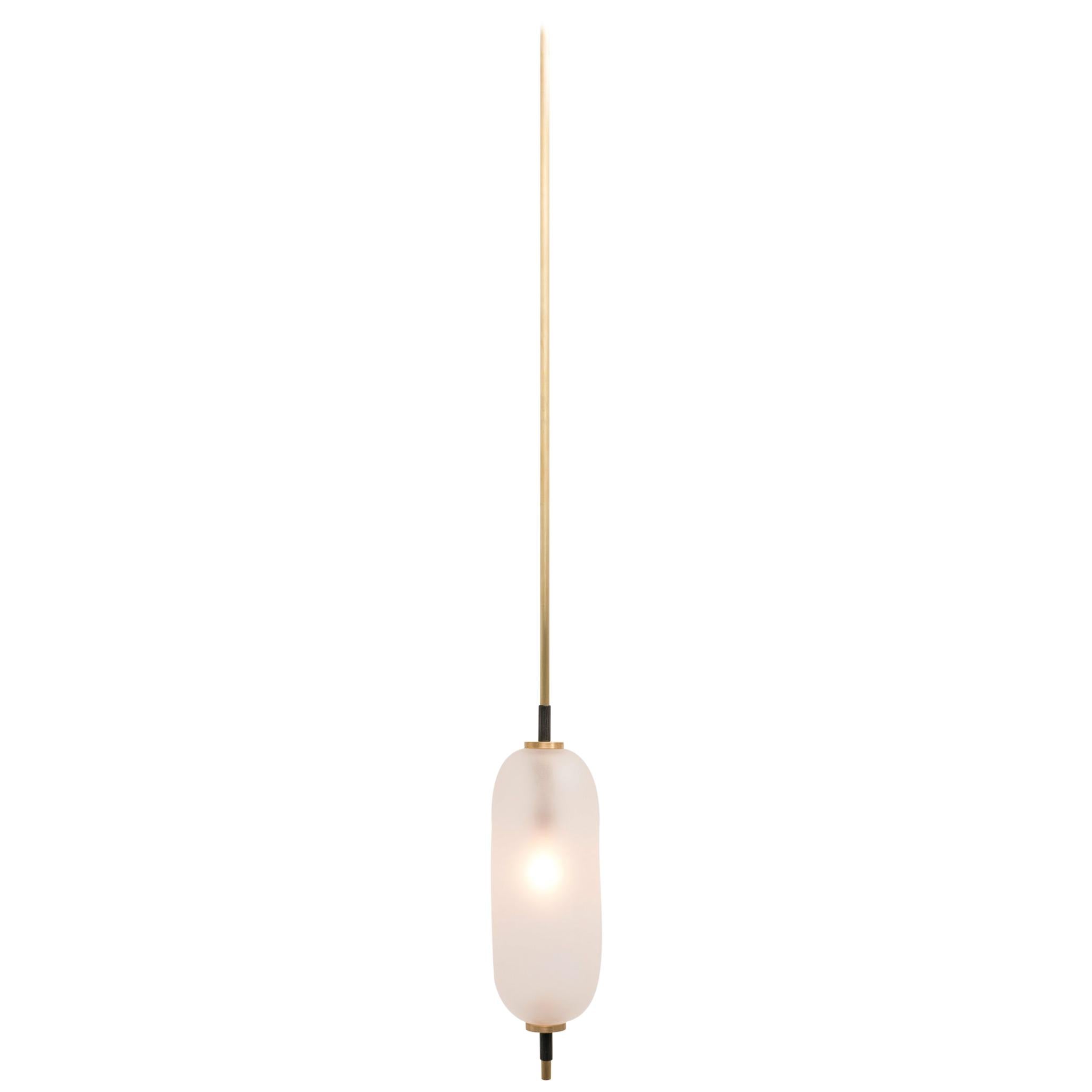 Pierce Pendant with Hand Blown Glass Shade and Brushed Brass Stem 