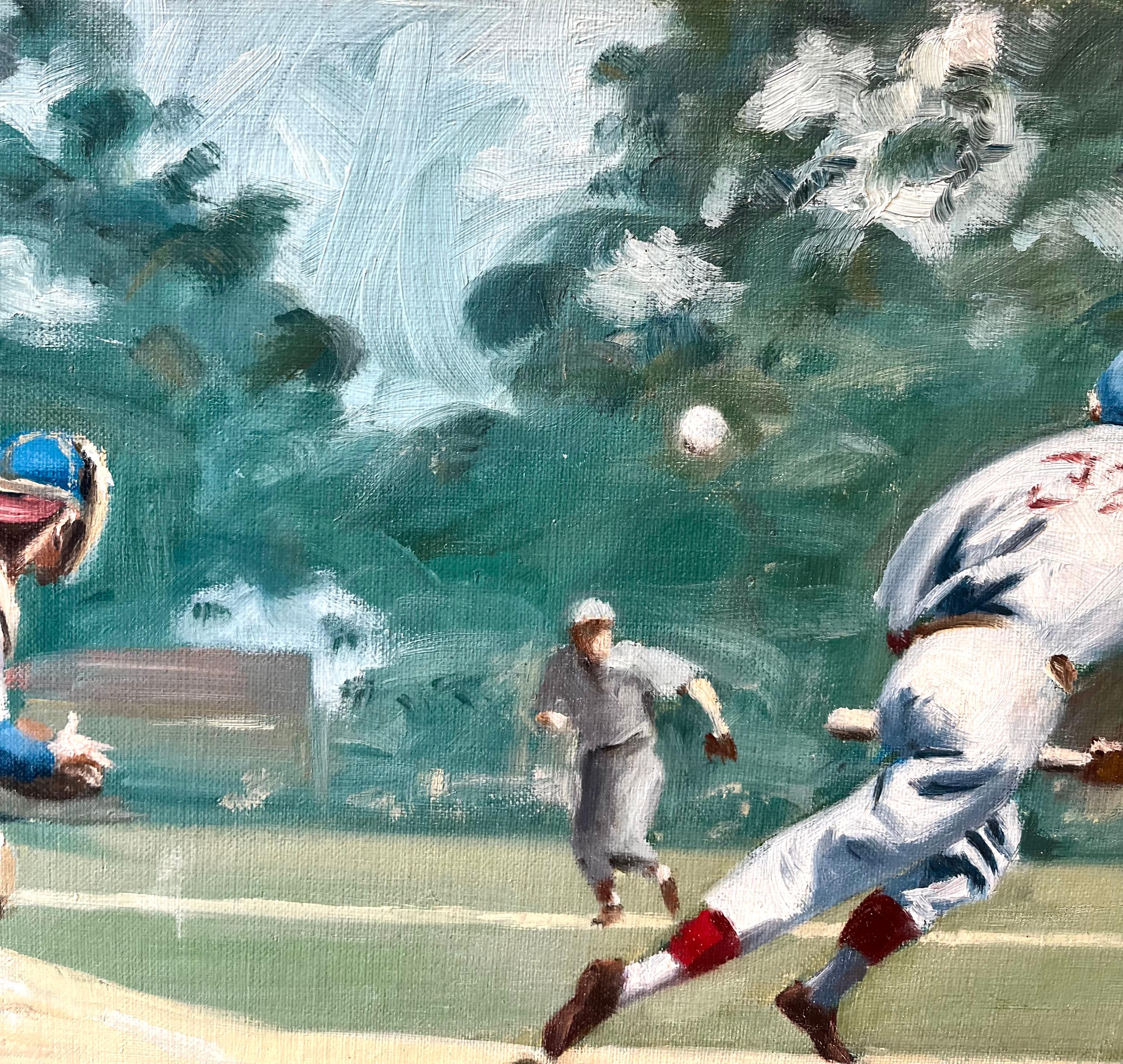 Pintura impresionista del siglo XX sobre un jugador de béisbol titulada 