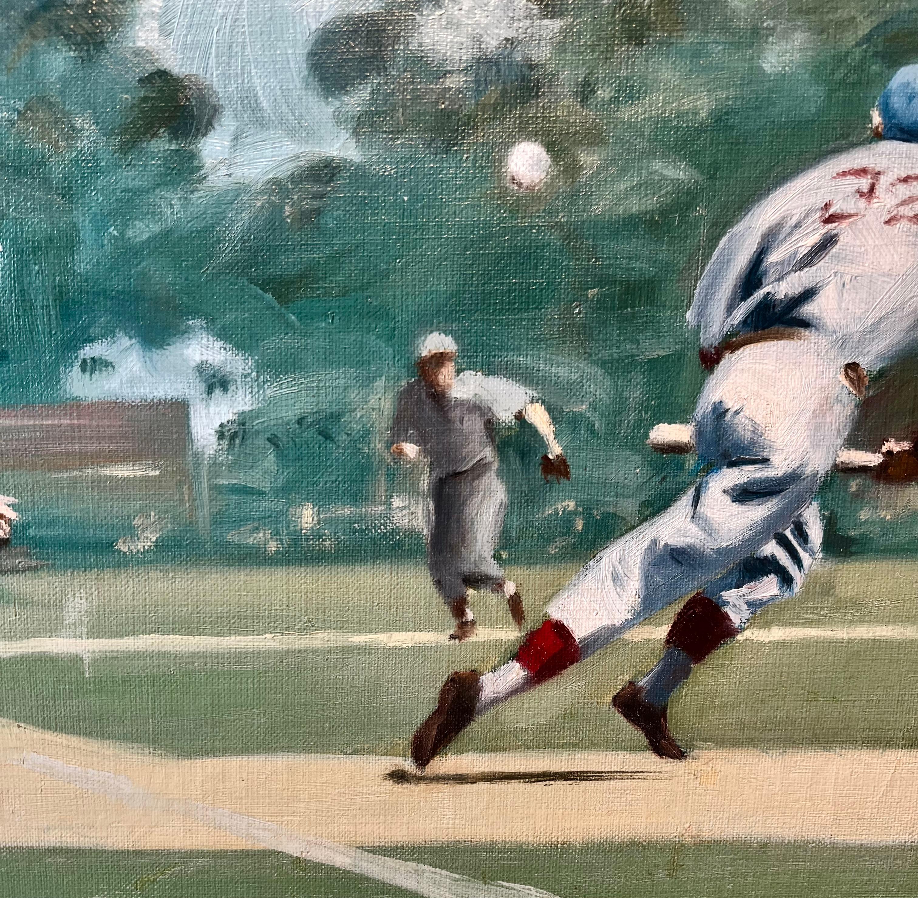 El Pasatiempo de América de Pierce Rice capta la energía intemporal y la nostalgia del béisbol, una de las tradiciones más queridas de la nación. En esta composición íntima pero dinámica, Rice retrata el momento del contacto entre el bate y la