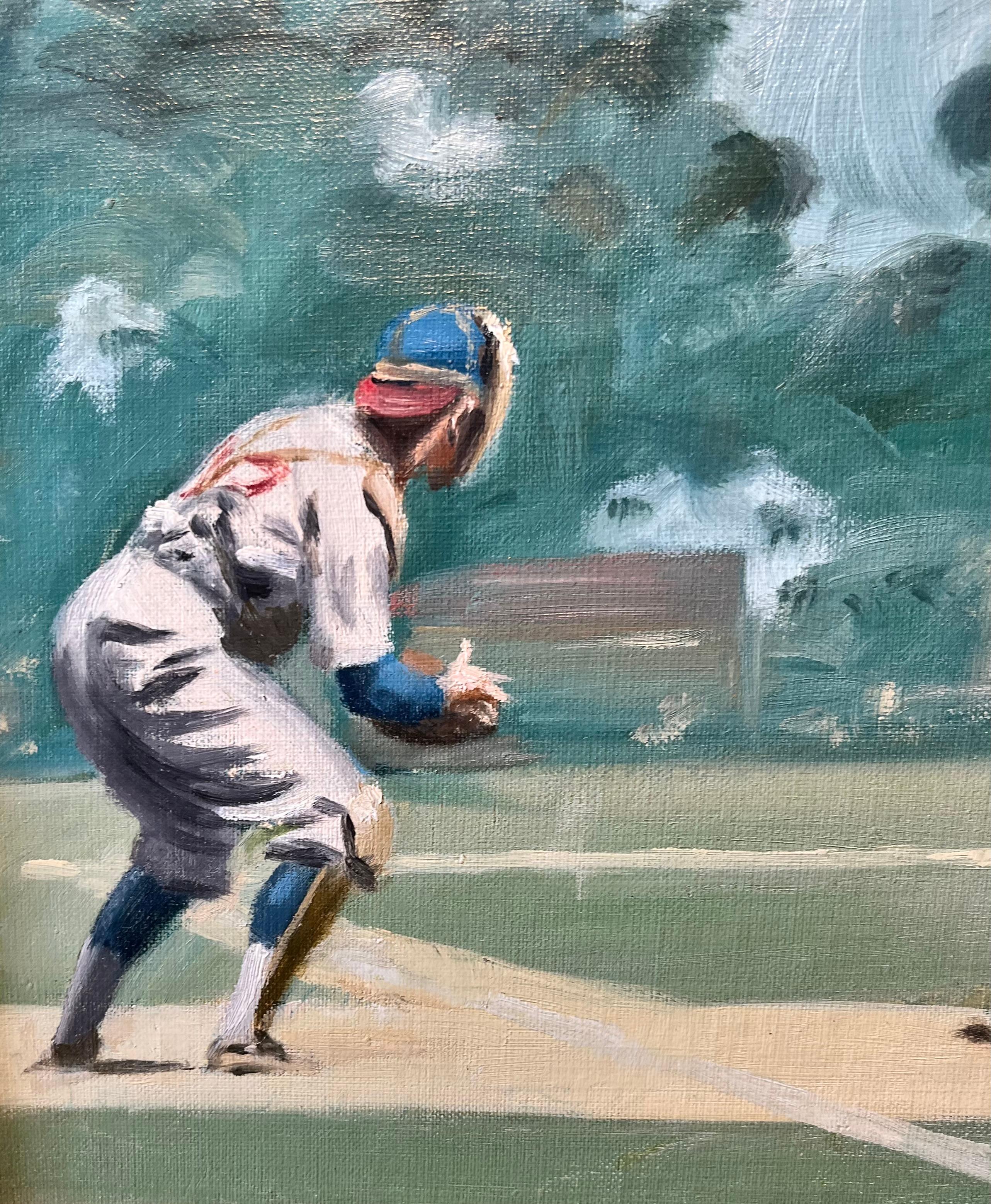 Pintura impresionista del siglo XX sobre un jugador de béisbol titulada 