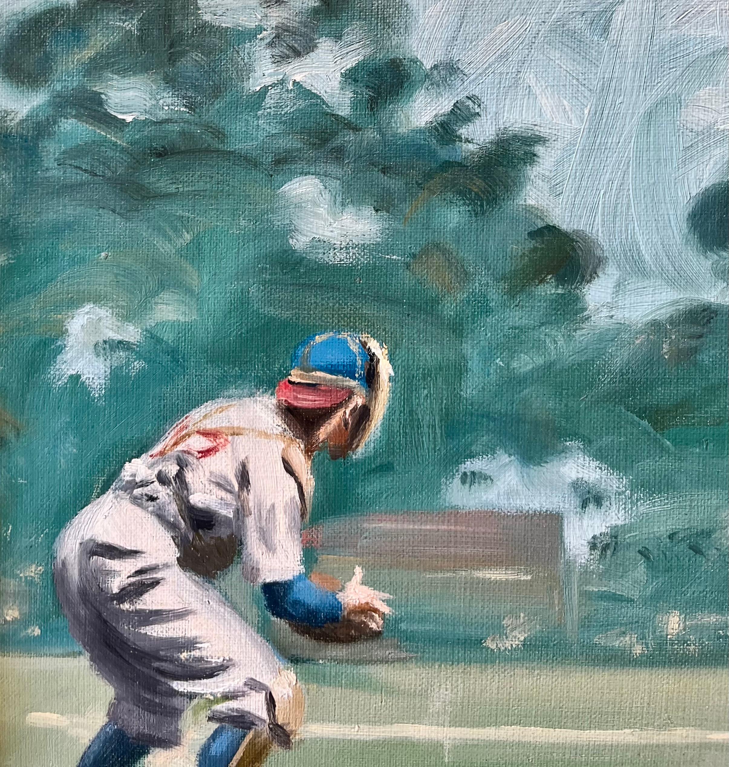 Pintura impresionista del siglo XX sobre un jugador de béisbol titulada 