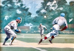 20. Jahrhundert Impressionist Baseball-Spieler Gemälde mit dem Titel "America's Pastime"
