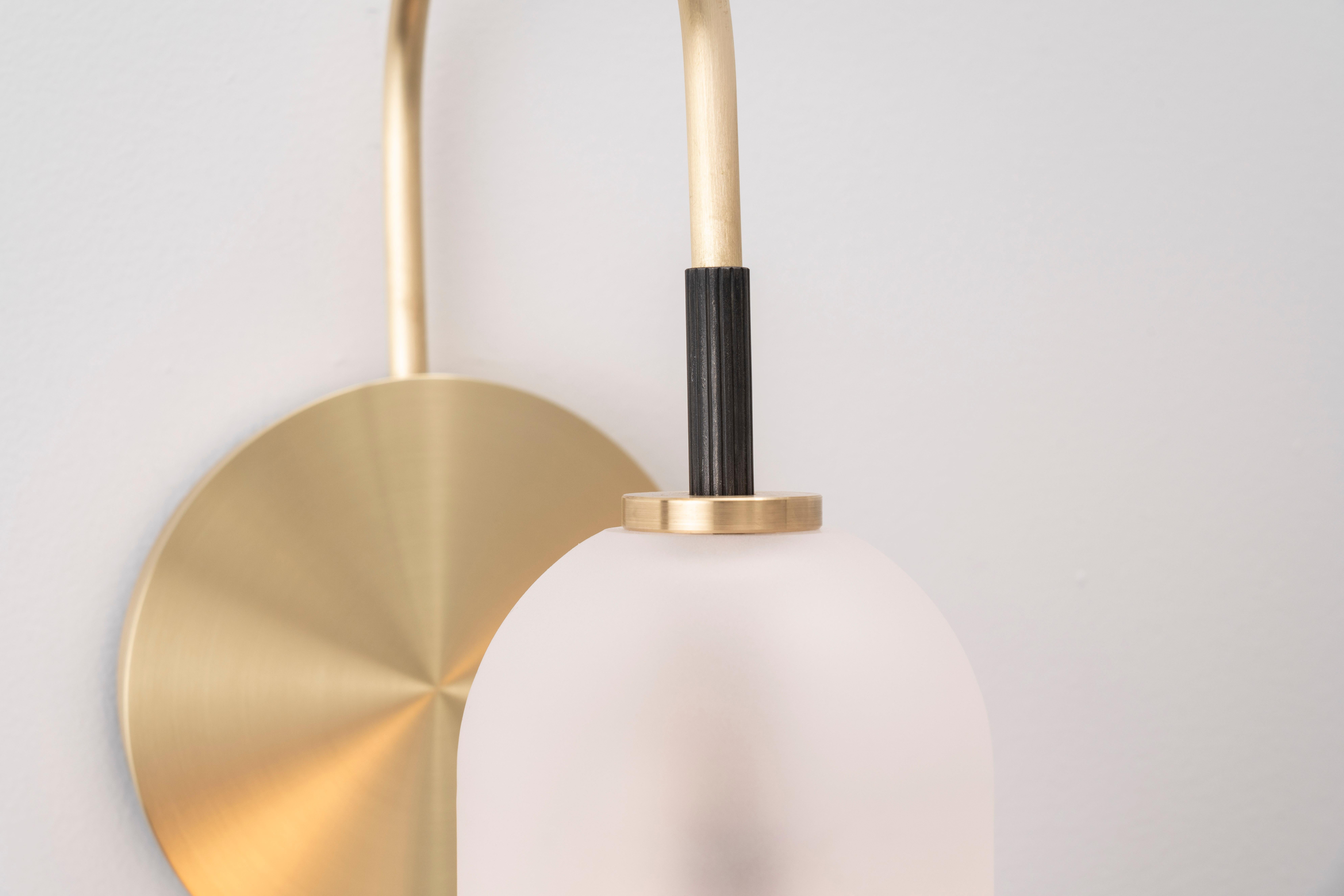 Modern Pierce Sconce, with Hand Blown Glass Shade and Brushed Brass Stem