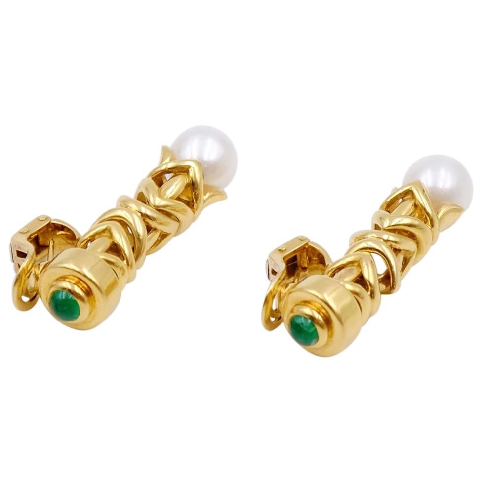Pierced and Clip On Earrings Emerald 14K Yellow Gold Pearl Earrings