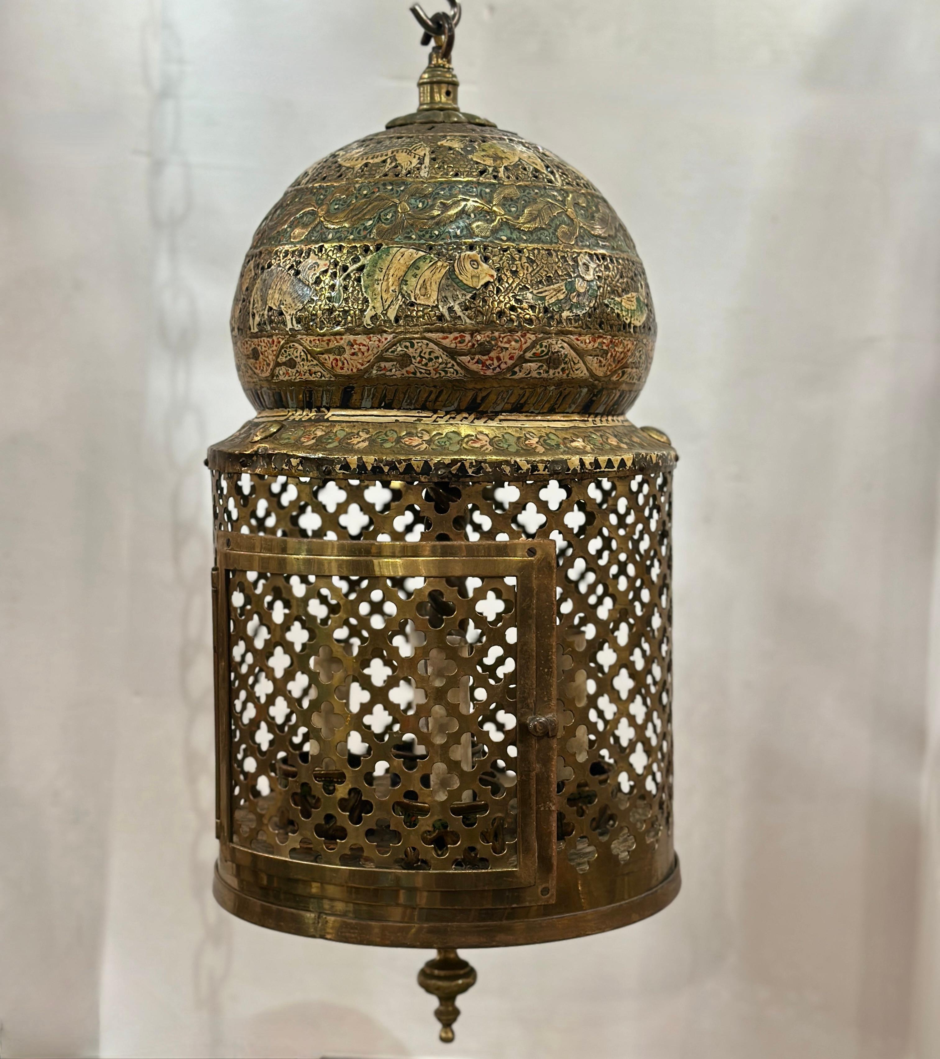 Metal Pierced and Painted Persian lantern For Sale