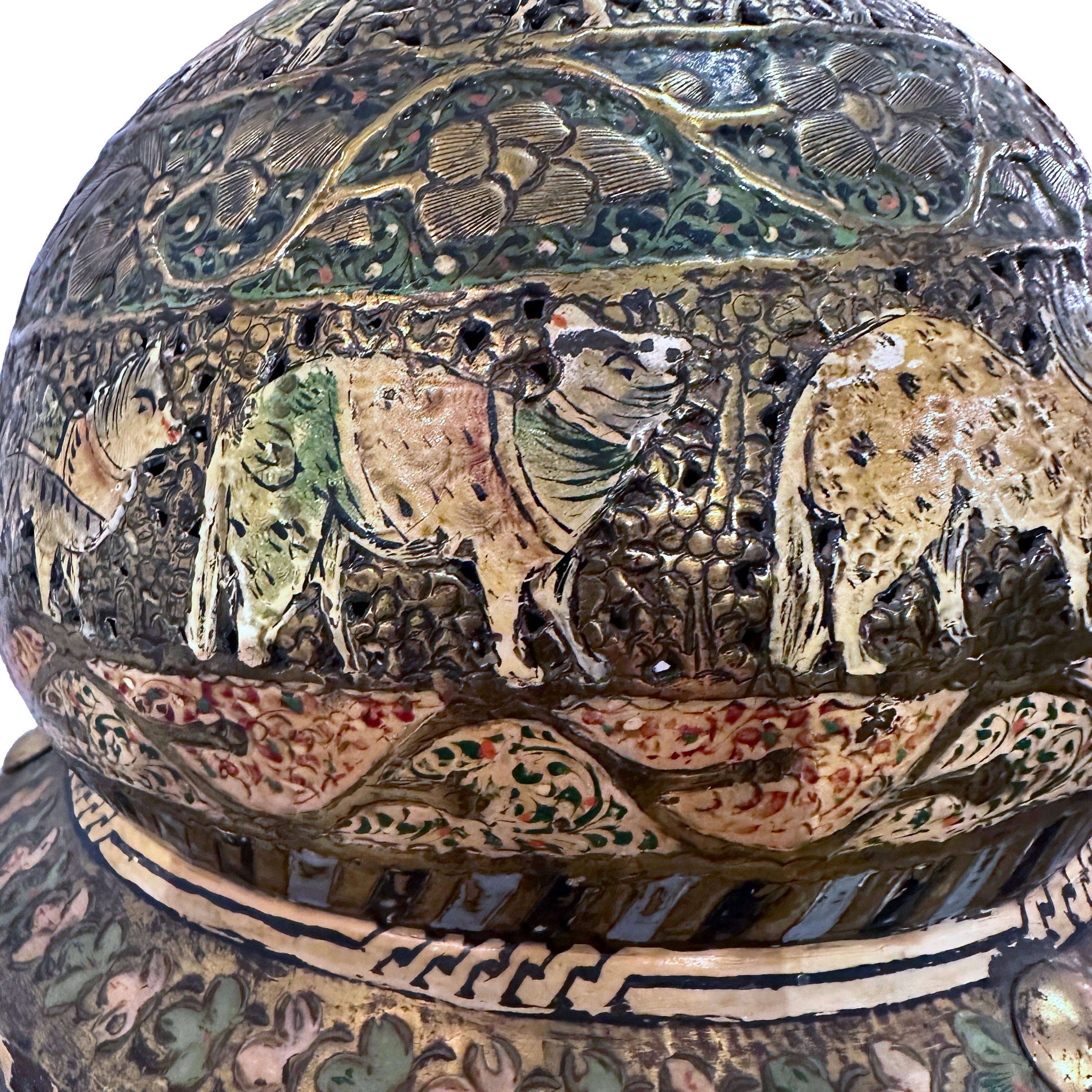 Pierced and Painted Persian lantern For Sale 1