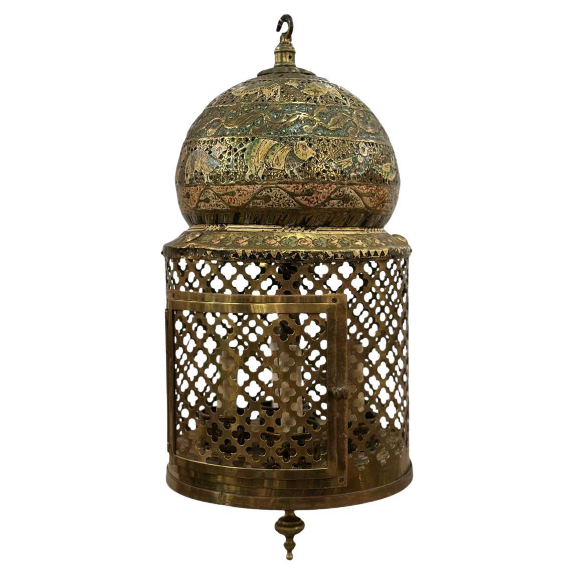 Pierced and Painted Persian lantern For Sale