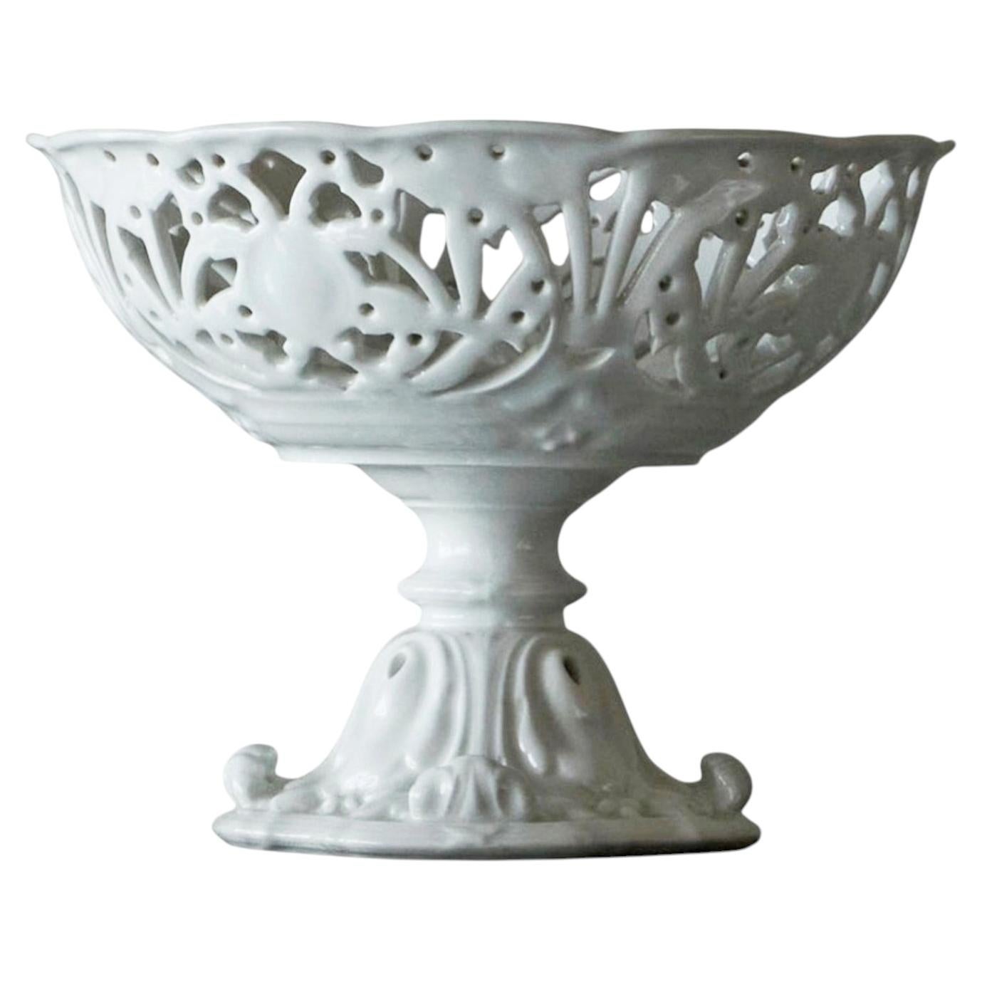 Pierced and Raised Porcelain Centerpiece Bowl or Comport Early 20th Century